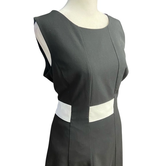 Calvin Klein Fit & Flare Colorblock Sleeveless Dress Size 12 Black White Tan - Picture 6 of 10